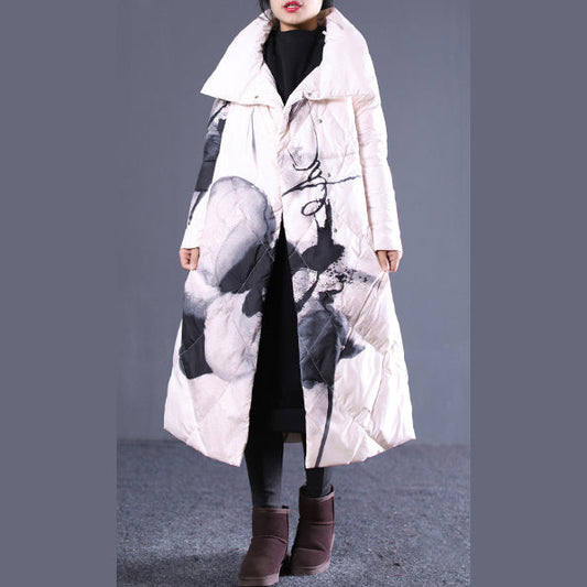 Thick Light Nude Print Quilted Coat Stand Collar Puffers Jackets Pockets Zippered Puffers Jackets