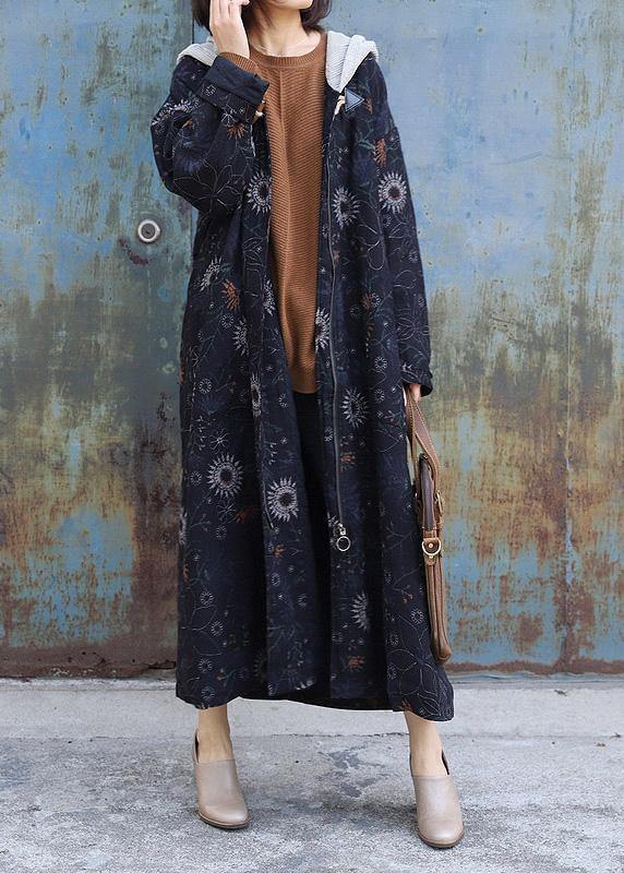 Thick Oversize Jackets & Coats Patchwork Hooded Overcoat Black Printsthick Outfit