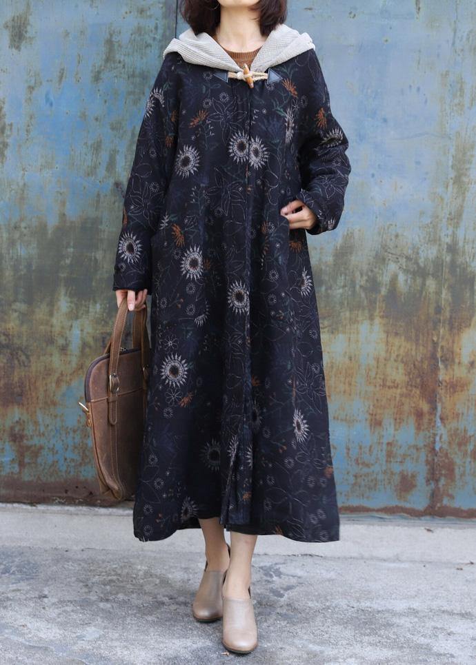Thick Oversize Jackets & Coats Patchwork Hooded Overcoat Black Printsthick Outfit