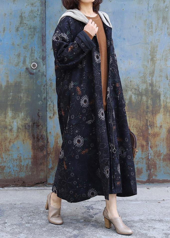 Thick Oversize Jackets & Coats Patchwork Hooded Overcoat Black Printsthick Outfit
