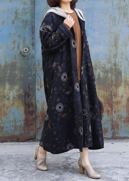 Thick Oversize Jackets & Coats Patchwork Hooded Overcoat Black Printsthick Outfit