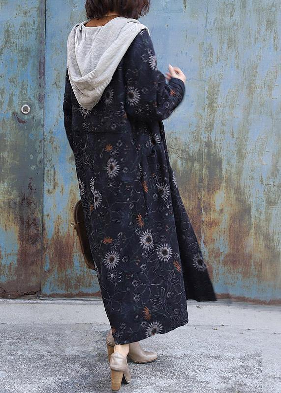 Thick Oversize Jackets & Coats Patchwork Hooded Overcoat Black Printsthick Outfit