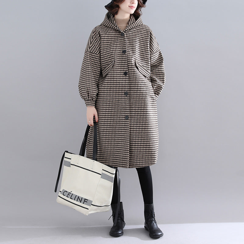 Thick Plaid Parkas Hooded Warm Winter Coat Long Sleeve Winter Coats