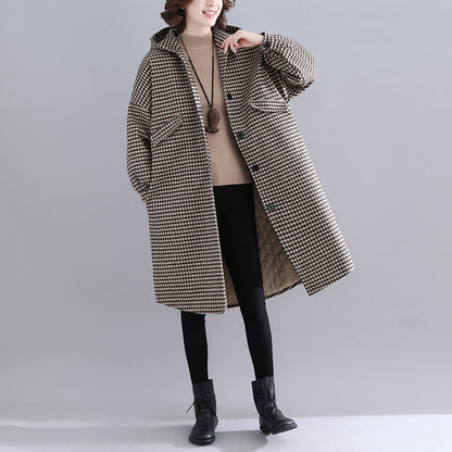Thick Plaid Parkas Hooded Warm Winter Coat Long Sleeve Winter Coats