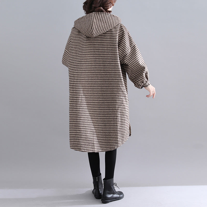 Thick Plaid Parkas Hooded Warm Winter Coat Long Sleeve Winter Coats