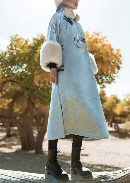 Thick Snow Jackets Side Open Overcoat Gray Patchwork Overcoat