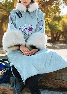 Thick Snow Jackets Side Open Overcoat Gray Patchwork Overcoat