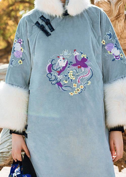 Thick Snow Jackets Side Open Overcoat Gray Patchwork Overcoat