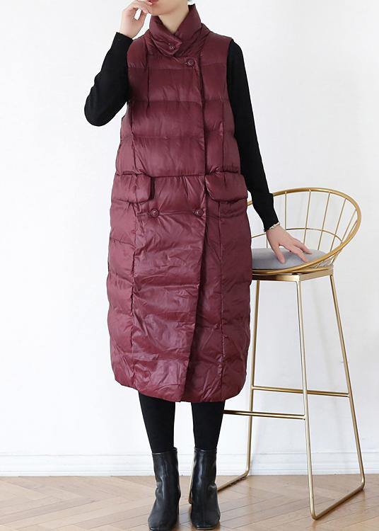 Thick Warm Winter Coat Stand Collar Winter Coats Burgundy Sleeveless Parkas for