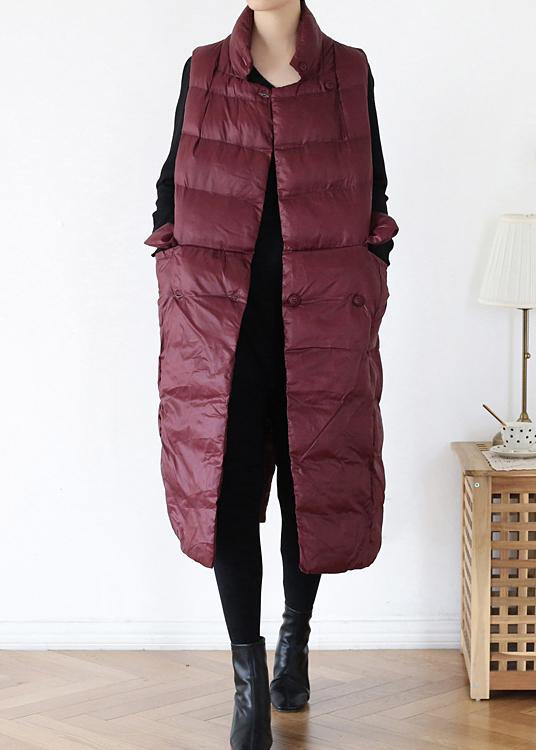 Thick Warm Winter Coat Stand Collar Winter Coats Burgundy Sleeveless Parkas for