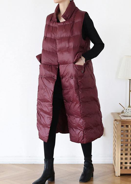 Thick Warm Winter Coat Stand Collar Winter Coats Burgundy Sleeveless Parkas for