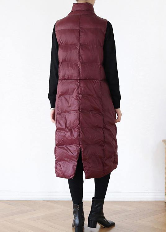 Thick Warm Winter Coat Stand Collar Winter Coats Burgundy Sleeveless Parkas for