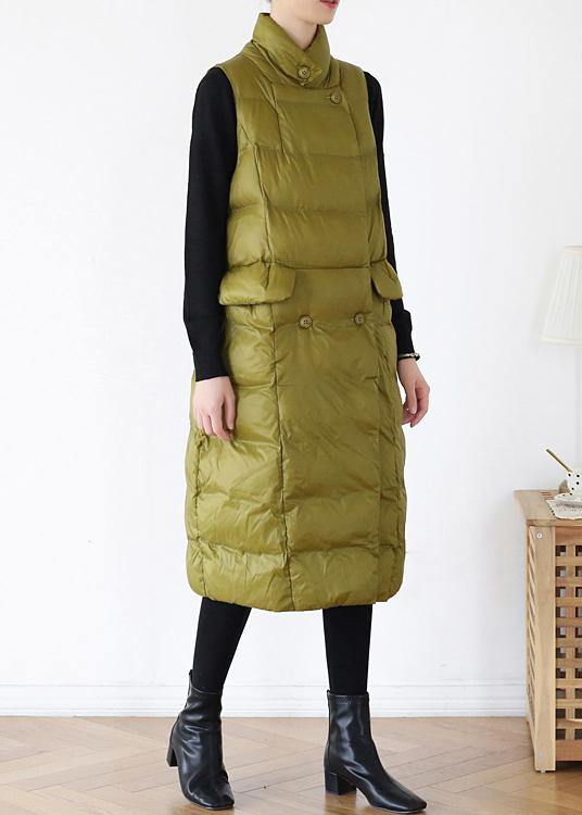 Thick Yellow Green Outfit Down Jacket Stand Collar Sleeveless Winter Outwear