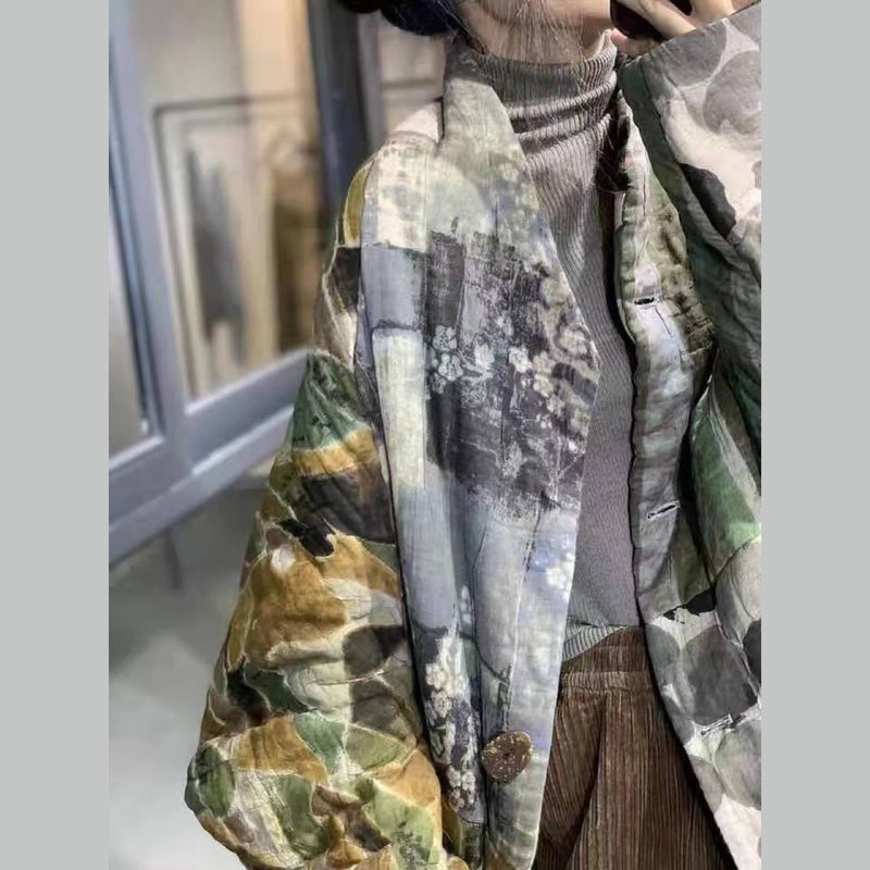 Thick Prints Outwear Clothing Snow Jackets Patchwork V Neck Overcoat