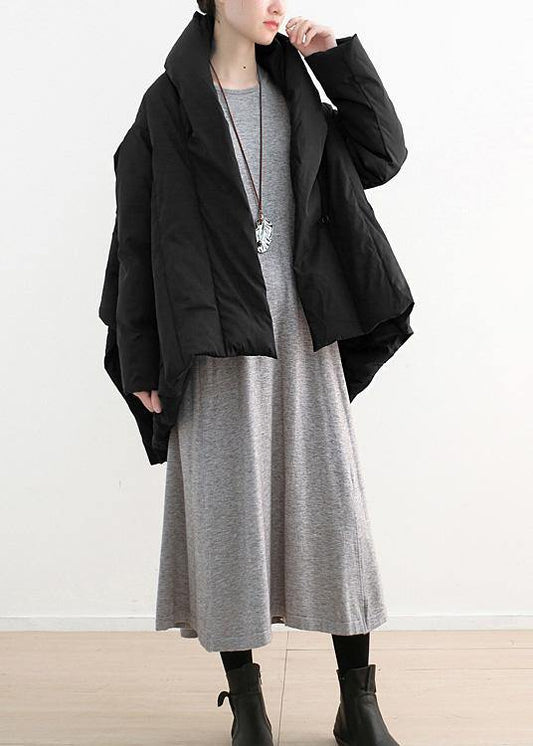 Fine Loose Fitting Down Jacket Stand Collar Coats Black Dark Buckle Warm Winter Coat
