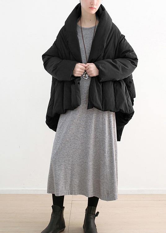 Fine Loose Fitting Down Jacket Stand Collar Coats Black Dark Buckle Warm Winter Coat