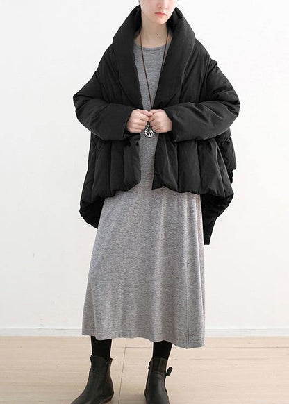 Fine Loose Fitting Down Jacket Stand Collar Coats Black Dark Buckle Warm Winter Coat