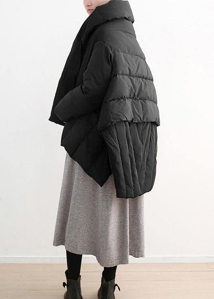 Fine Loose Fitting Down Jacket Stand Collar Coats Black Dark Buckle Warm Winter Coat