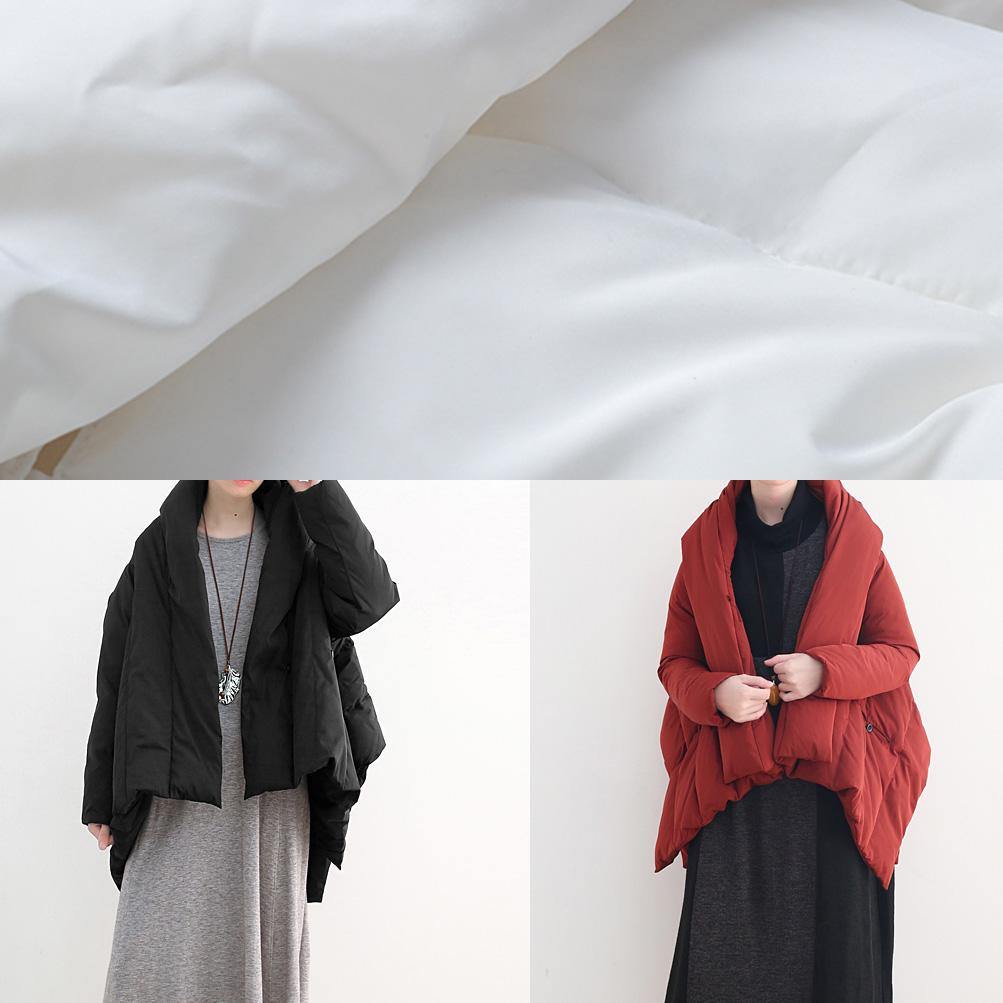 Fine Loose Fitting Down Jacket Stand Collar Coats Black Dark Buckle Warm Winter Coat