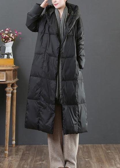 Fine Loose Fitting Snow Jackets Winter Outwear Black Hooded Pockets Goose Down Coat