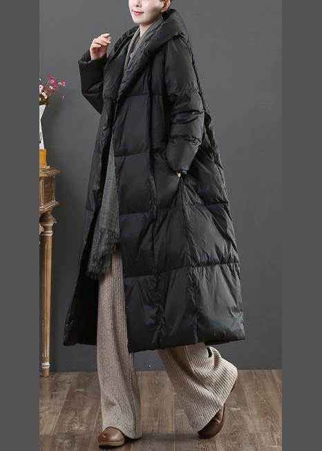 Fine Loose Fitting Snow Jackets Winter Outwear Black Hooded Pockets Goose Down Coat