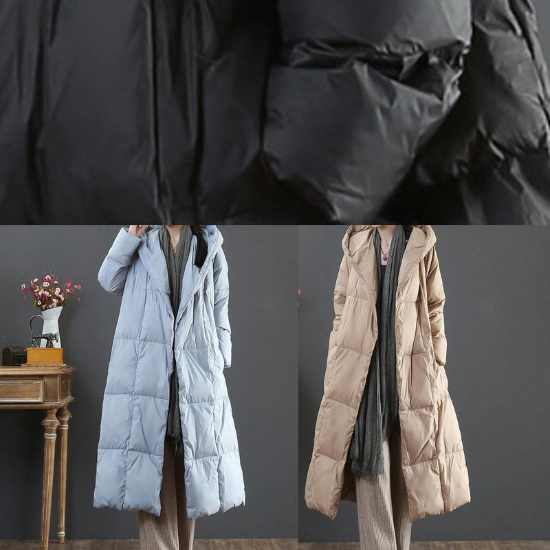 Fine Loose Fitting Snow Jackets Winter Outwear Black Hooded Pockets Goose Down Coat