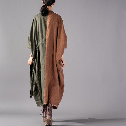 Fine Army Green Coat Oversize Patchwork Trench Coat Drawstring Jackets