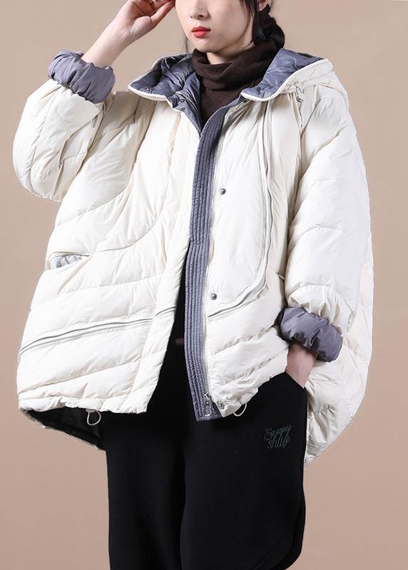 Beige Down Jacket Woman Down Jacket Hooded Pockets Overcoat