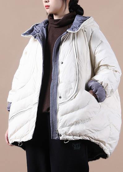 Beige Down Jacket Woman Down Jacket Hooded Pockets Overcoat