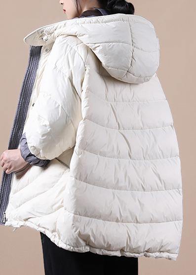 Beige Down Jacket Woman Down Jacket Hooded Pockets Overcoat