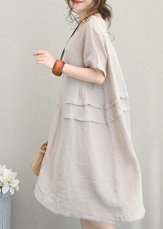 Fine Print4 Linen Dress Linen Clothing Dresses O Neck Patchwork Cotton Dress