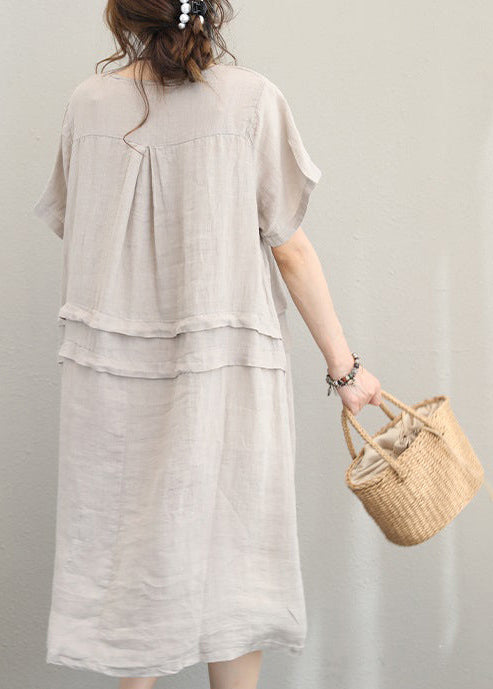 Fine Print4 Linen Dress Linen Clothing Dresses O Neck Patchwork Cotton Dress