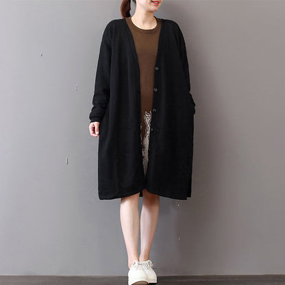 Fine Black Coats Prints Maxi Coat Boutique V Neck Long Cardigans