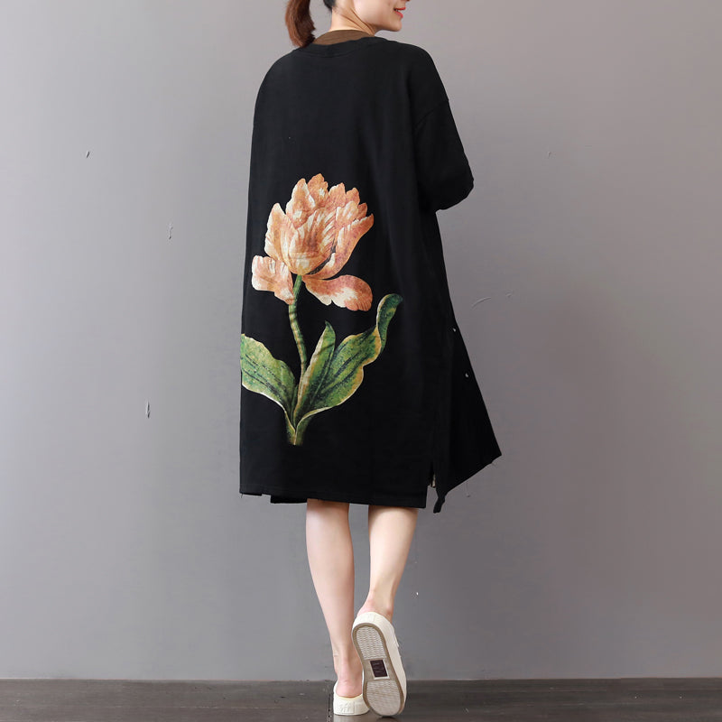 Fine Black Coats Prints Maxi Coat Boutique V Neck Long Cardigans