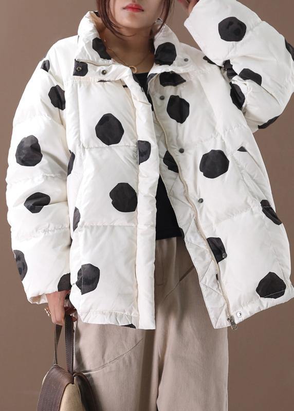 Black Dotted Duck Down Coat Down Jacket Stand Collar Zippered Coats