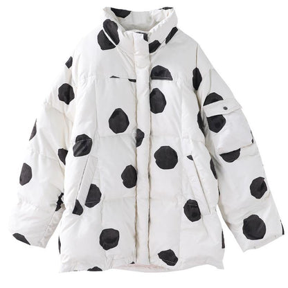 Black Dotted Duck Down Coat Down Jacket Stand Collar Zippered Coats
