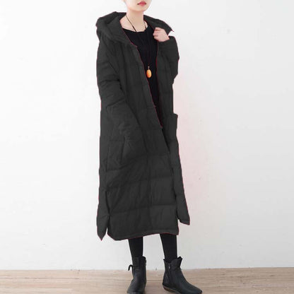 Fine Black Down Coat Oversized Puffers Jackets New Chinese Button Coats Hooded