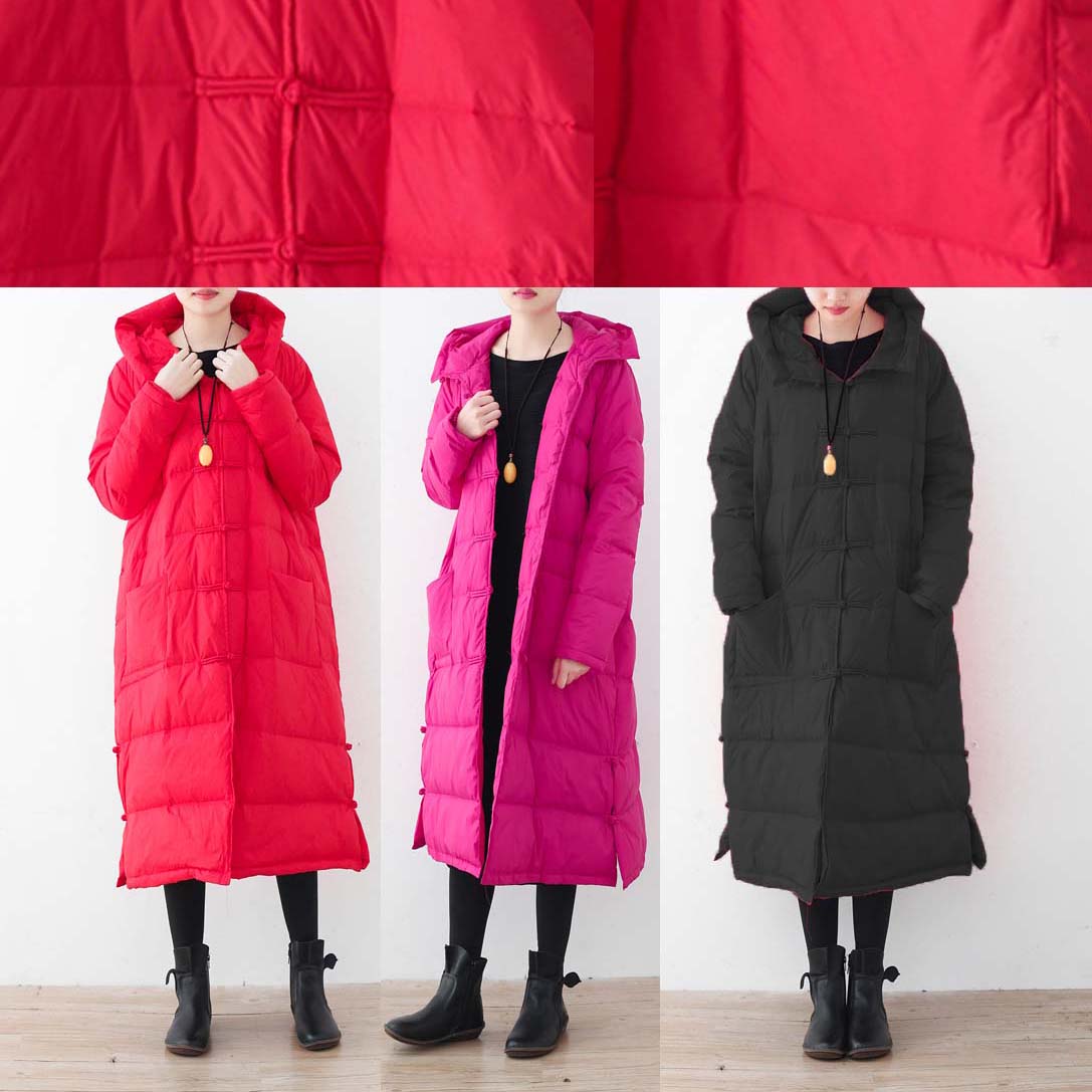 Fine Black Down Coat Oversized Puffers Jackets New Chinese Button Coats Hooded
