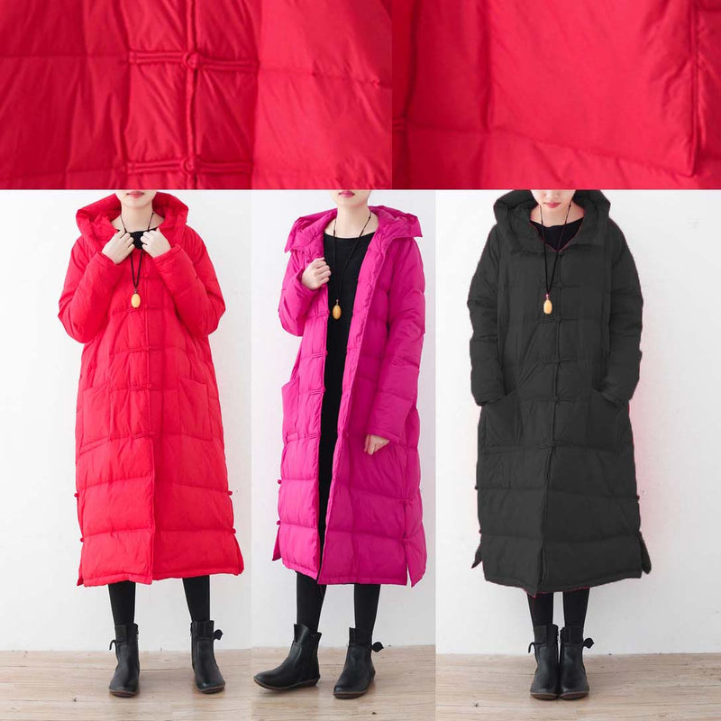 Fine Black Down Coat Oversized Puffers Jackets New Chinese Button Coats Hooded