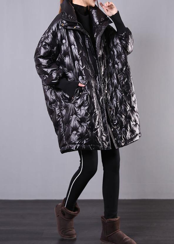 Fine Black Duck Down Coat Stand Collar Winter Jacket Batwing Sleeve New Overcoat