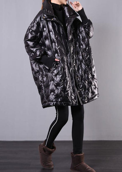 Fine Black Duck Down Coat Stand Collar Winter Jacket Batwing Sleeve New Overcoat