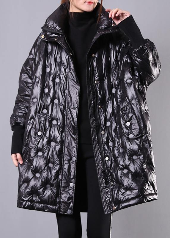 Fine Black Duck Down Coat Stand Collar Winter Jacket Batwing Sleeve New Overcoat