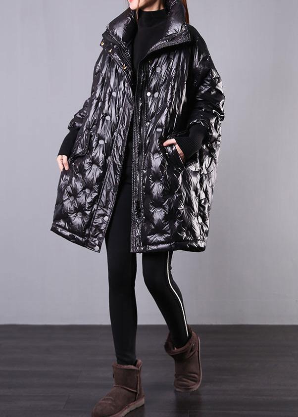Fine Black Duck Down Coat Stand Collar Winter Jacket Batwing Sleeve New Overcoat
