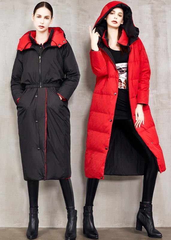 Fine Black Goose Down Coat Two Ways to Wear Winter Jacket Hooded Fine Winter Outwear