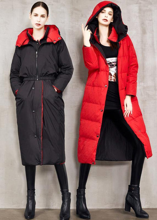 Fine Black Goose Down Coat Two Ways to Wear Winter Jacket Hooded Fine Winter Outwear