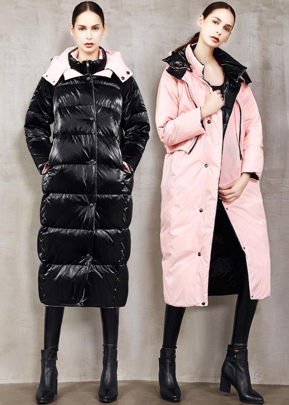 Fine Black Goose Down Coat Two Ways to Wear Winter Jacket Hooded Fine Winter Outwear