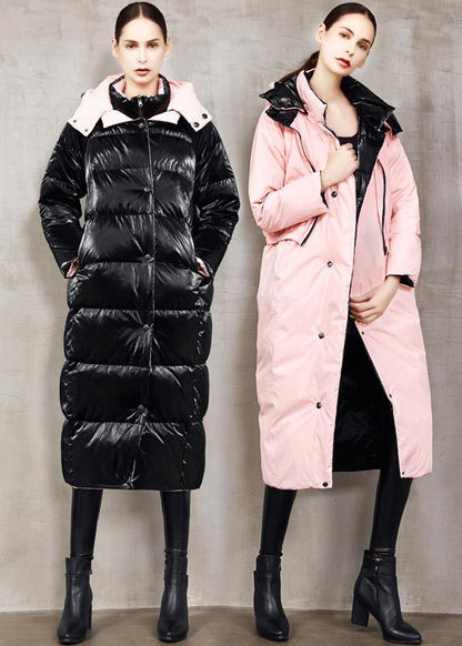 Fine Black Goose Down Coat Two Ways to Wear Winter Jacket Hooded Fine Winter Outwear