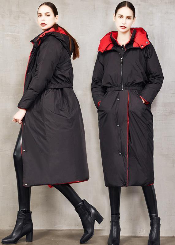 Fine Black Goose Down Coat Two Ways to Wear Winter Jacket Hooded Fine Winter Outwear