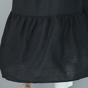 Fine Black Natural Linen Dress Embroidery Linen Clothing Dress Patchwork Kaftans