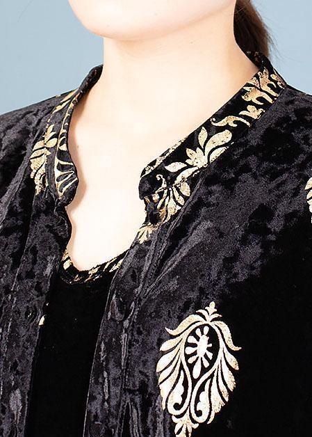 Fine Black Print Coats Fall Two Pieces Cardigan